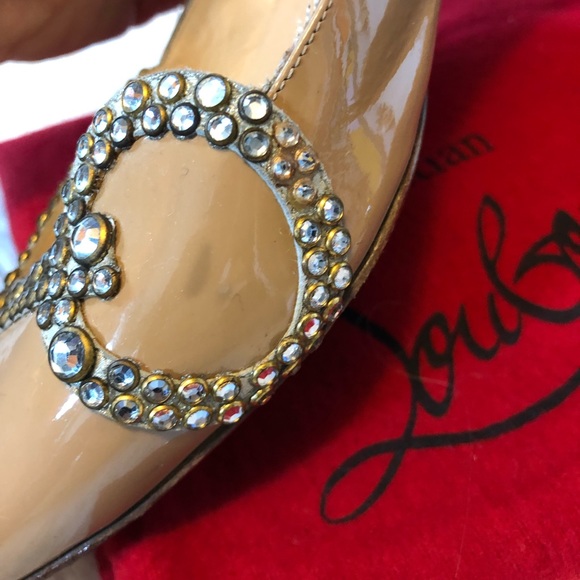 Christian Louboutin Tan Crystal Love Flats 40 - Picture 4 of 7